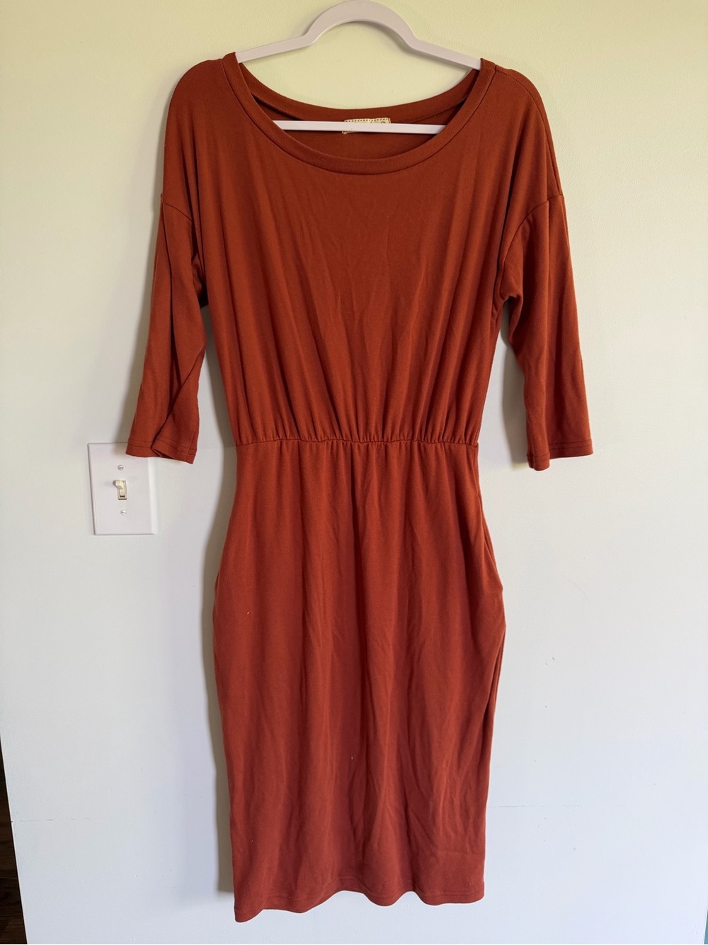 Moyabo Women's Rust Midi Dress - Casual Scoop Neck Basic Versatile Autumn Classy